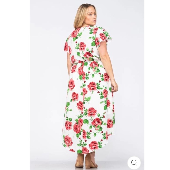 1X 2X 3X Ivory & Red Rose Wrap High Low Maxi Dress Plus Size - Picture 2 of 7